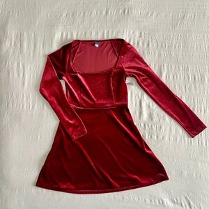 Old Navy Red Velvet Long Sleeve Dress